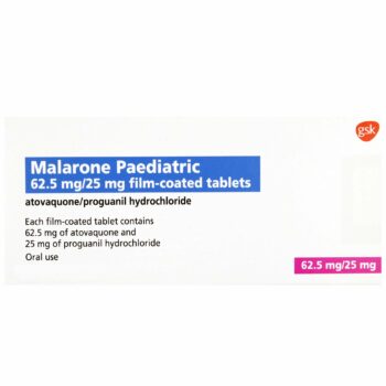 Box of Malarone Paediatric Tablets for child malaria prevention