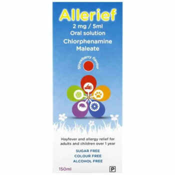 Chlorphenamine Oral Solution 2mg/5ml bottle and box for child allergy relief