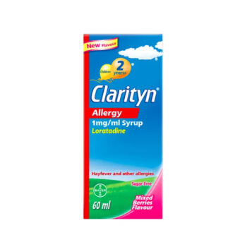 Clarityn Allergy Liquid for Kids bottle and box for hayfever relief