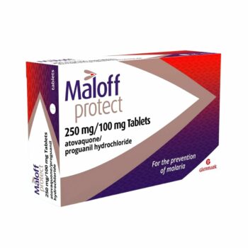 Box of Maloff Protect Tablets for malaria prevention