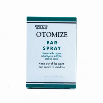 Box and bottle of Otomize Ear Spray used to treat outer ear infections