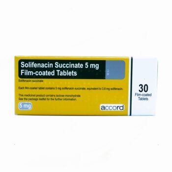 Box of Solifenacin 5mg tablets for overactive bladder treatment