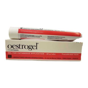 Box and pump bottle of Oestrogel for menopause symptom relief