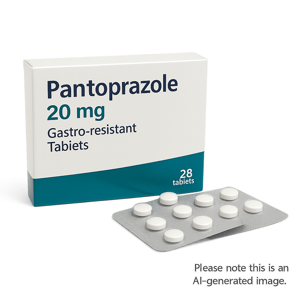 Box of Pantoprazole tablets for acid reflux treatment