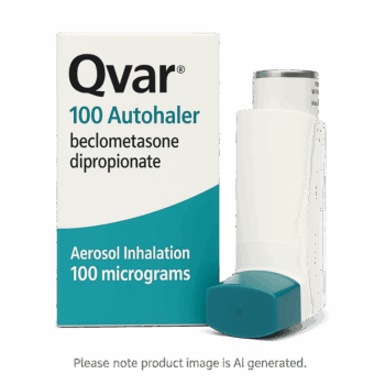 Box and inhaler device of Qvar beclometasone dipropionate for asthma