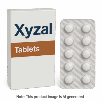 Box of Xyzal 5mg Tablets for allergy and hay fever relief
