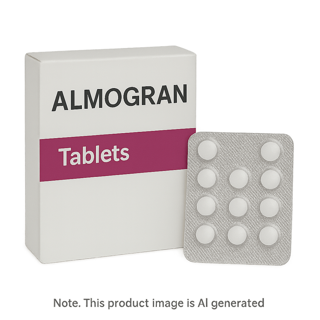 Box of Almogran Tablets for migraine treatment